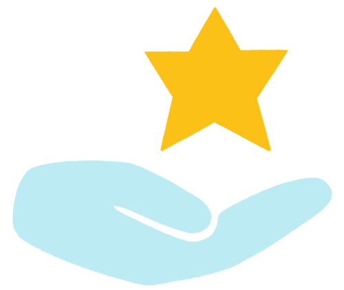 A blue hand holding a yellow star.