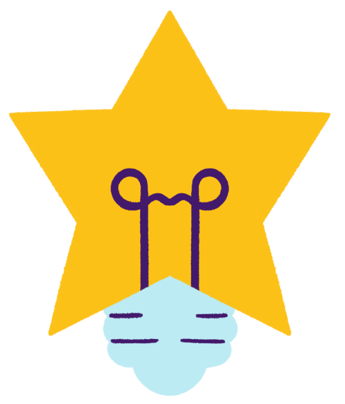 A stylized illustration of a light bulb with a yellow star in the background.